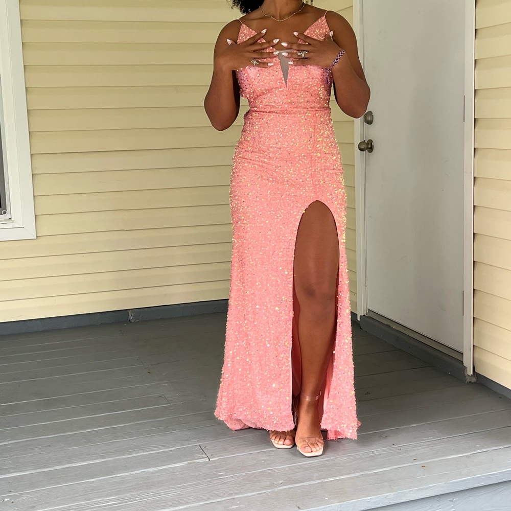 Pink prom dress with slit
